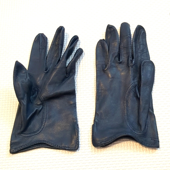 Vintage Navy Blue Women's Kid Leather Gloves - S - Picture 3 of 6